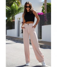 Szerokie beżowe spodnie z gumą w pasie Bahari palazzo