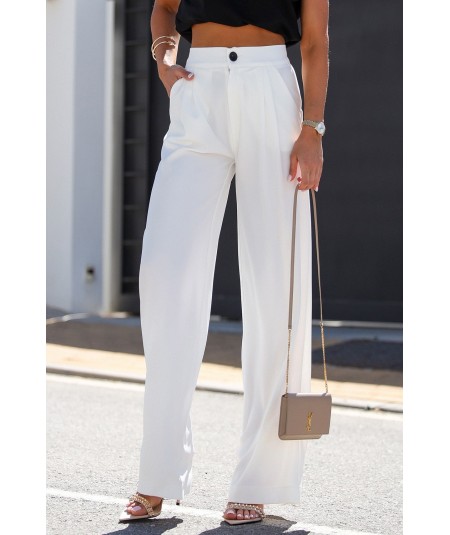 Szerokie kremowe spodnie z gumą w pasie Bahari palazzo