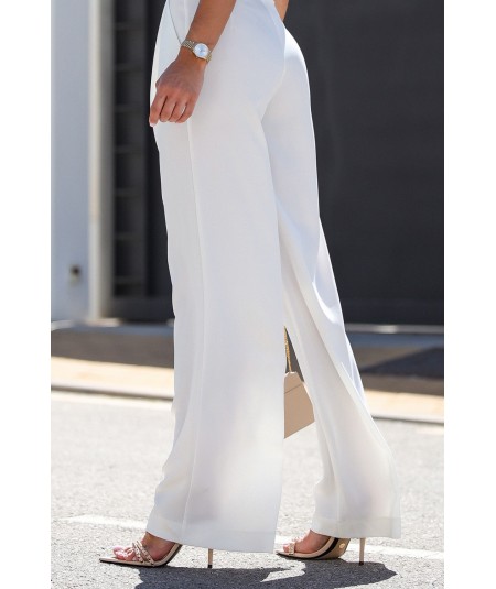 Szerokie kremowe spodnie z gumą w pasie Bahari palazzo