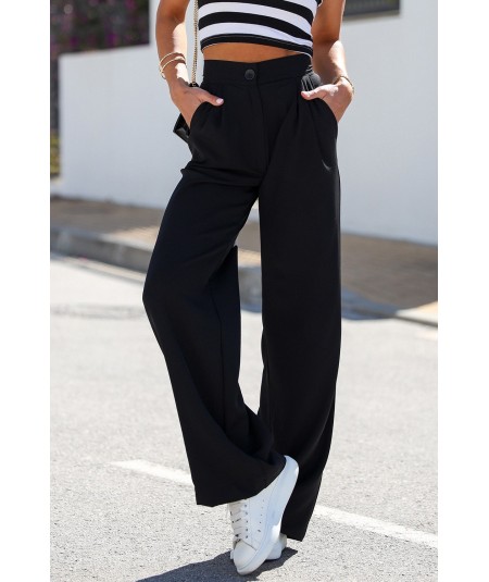 Szerokie czarne spodnie z gumą w pasie Bahari palazzo