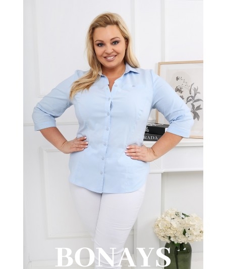 Niebieska koszula damska z kołnierzykiem Plus Size