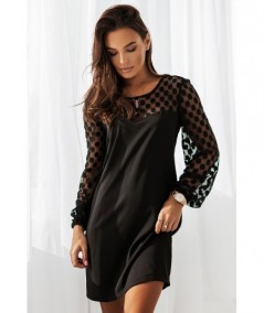 Czarna sukienka Malena z siateczką w grochy