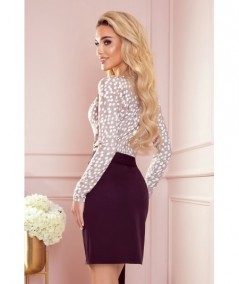 Body z kopertowym dekoltem i długim rękawem Anna w kropeczki