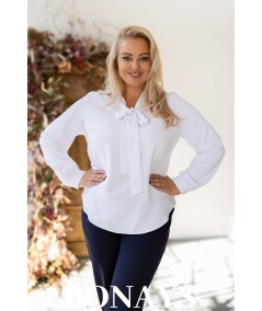 Gładka biała koszula damska z krawatką wiązaną w kokardę