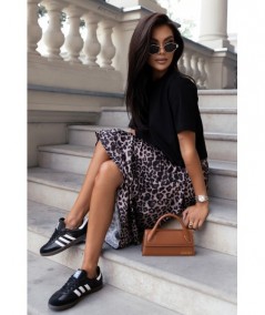 Czarny Stylowy krótki t-shirt damski PRINES, bawełnowy z haftem