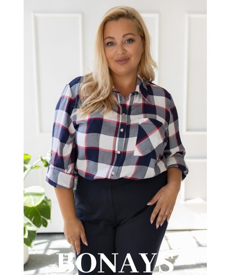 Koszula w kratę długi rękaw i zapinanie na guziki Plus Size
