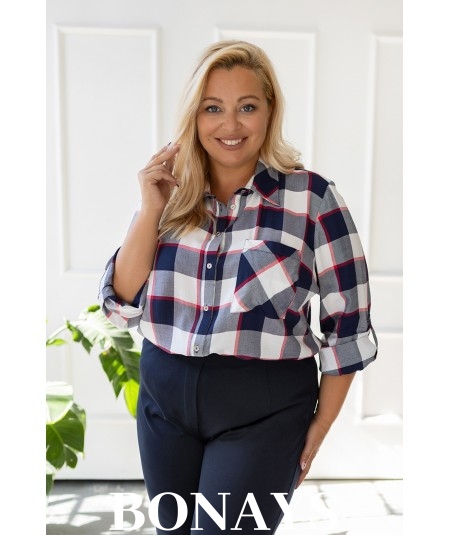 Koszula w kratę długi rękaw i zapinanie na guziki Plus Size