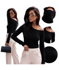 Czarna Bluzka longsleeve z marszczeniem Milan