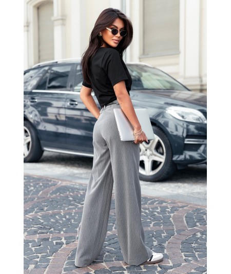 Szare szerokie spodnie kuloty palazzo w paski LILOU