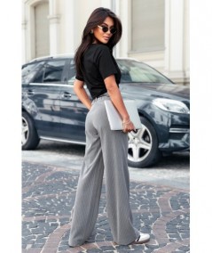 Szare szerokie spodnie kuloty palazzo w paski LILOU