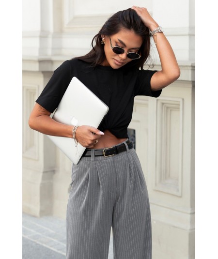 Szare szerokie spodnie kuloty palazzo w paski LILOU