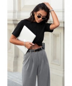 Szare szerokie spodnie kuloty palazzo w paski LILOU