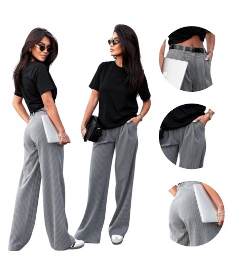 Szare szerokie spodnie kuloty palazzo w paski LILOU