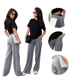 Szare szerokie spodnie kuloty palazzo w paski LILOU