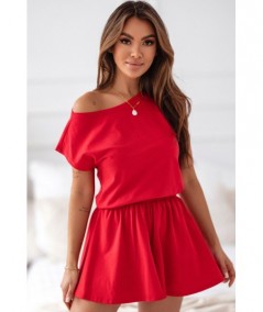 Czerwona piżama damska krótki rękaw i spodenki SweetDream