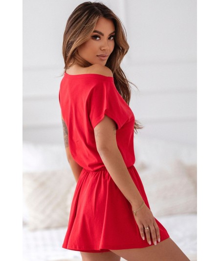 Czerwona piżama damska krótki rękaw i spodenki SweetDream