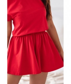 Czerwona piżama damska krótki rękaw i spodenki SweetDream