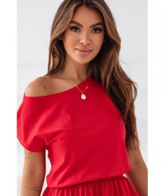 Czerwona piżama damska krótki rękaw i spodenki SweetDream