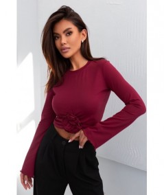 Bluzka ROSE z aplikacją róży, rozkloszowane rękawy, elastyczna