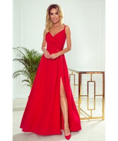 Czerwona sukienka maxi na ramiączkach dekolt w serek Chiara studniówka