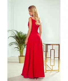 Czerwona sukienka maxi na ramiączkach dekolt w serek Chiara studniówka