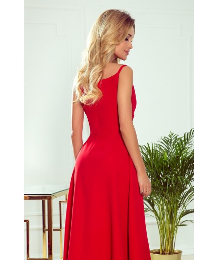 Czerwona sukienka maxi na ramiączkach dekolt w serek Chiara studniówka