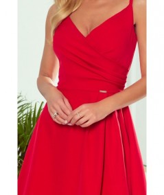 Czerwona sukienka maxi na ramiączkach dekolt w serek Chiara studniówka