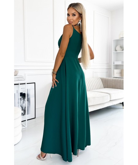 Butelkowa sukienka maxi na ramiączkach dekolt w serek Chiara studniówka