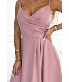 Różowa sukienka maxi na ramiączkach dekolt w serek Chiara studniówka