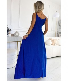 Chabrowa, brokatowa sukienka maxi na ramiączkach dekolt w serek Chiara