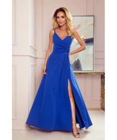 Chabrowa sukienka maxi na ramiączkach dekolt w serek Chiara studniówka