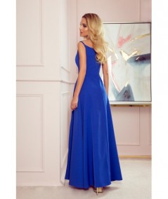 Chabrowa sukienka maxi na ramiączkach dekolt w serek Chiara studniówka