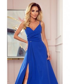 Chabrowa sukienka maxi na ramiączkach dekolt w serek Chiara studniówka