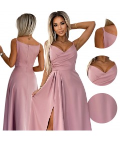 Różowa sukienka maxi na ramiączkach dekolt w serek Chiara studniówka