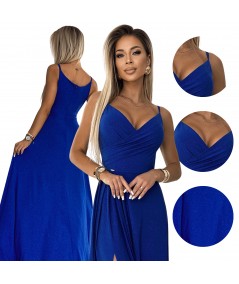 Chabrowa, brokatowa sukienka maxi na ramiączkach dekolt w serek Chiara