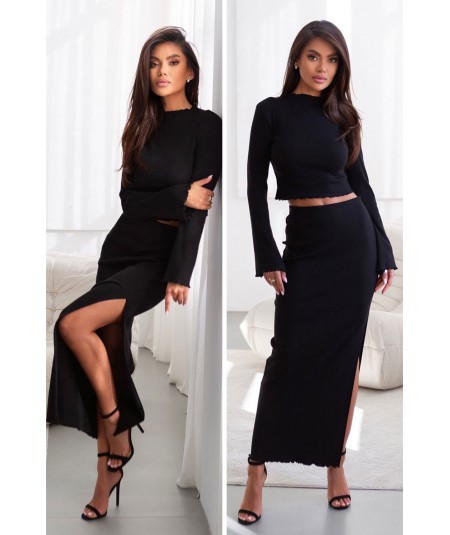 Bawełniany Komplet GAIA bluzka i spódnica maxi z rozcięciem