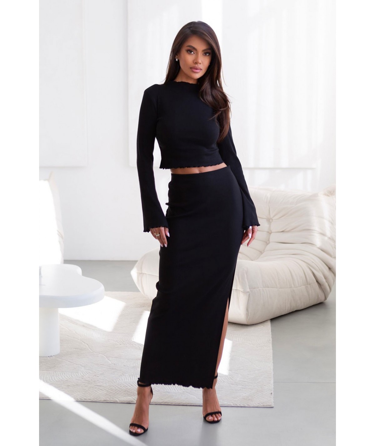 Bawełniany Komplet GAIA bluzka i spódnica maxi z rozcięciem