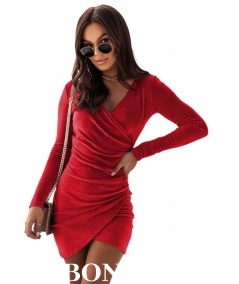 Zakładana welurowa sukienka z dekoltem Shallow