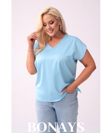 Błękitna bluzka Basic z dekoltem v-neck krótki rękaw