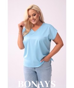 Błękitna bluzka Basic z dekoltem v-neck krótki rękaw