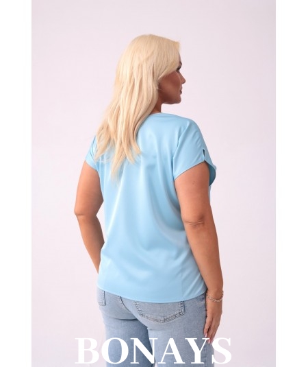 Błękitna bluzka Basic z dekoltem v-neck krótki rękaw