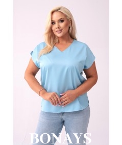 Błękitna bluzka Basic z dekoltem v-neck krótki rękaw
