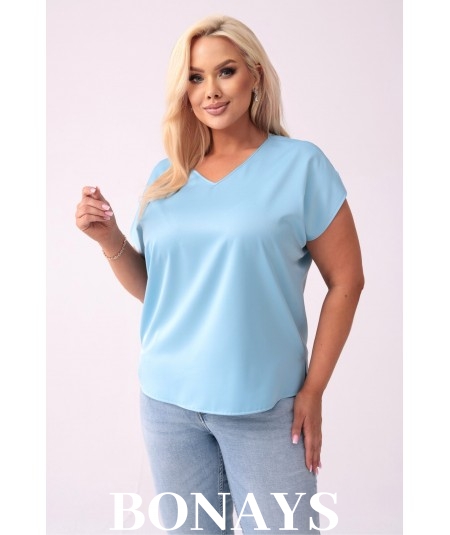 Błękitna bluzka Basic z dekoltem v-neck krótki rękaw