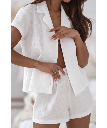 Muślinowa piżama Sensis rozpinana koszula + spodenki śmietankowa