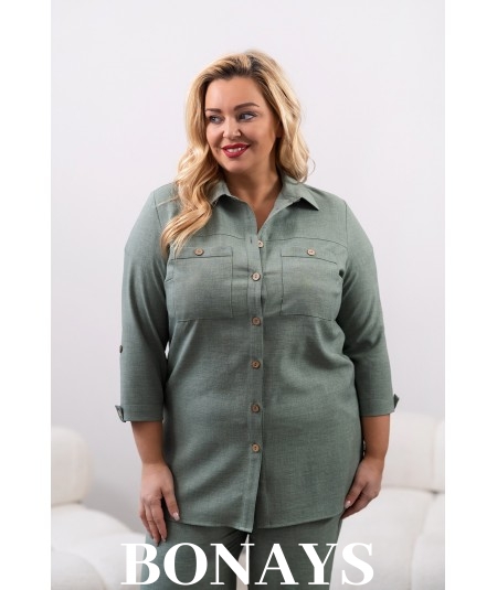 Lniana koszula Plus size w kolorze khaki