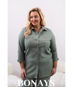 Lniana koszula Plus size w kolorze khaki