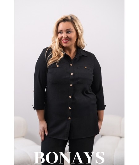 czarna koszula Plus size z lnu