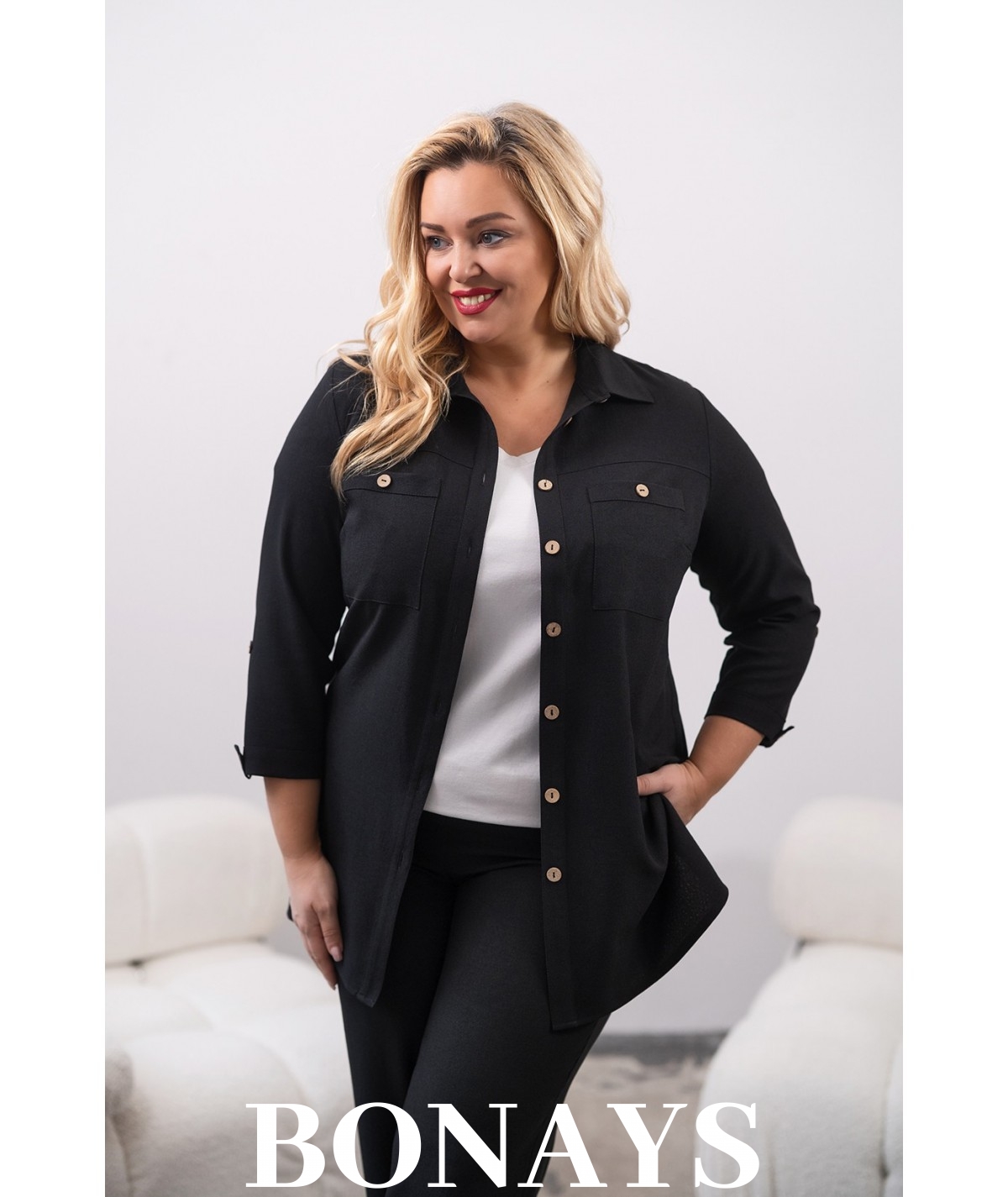 czarna koszula Plus size z lnu
