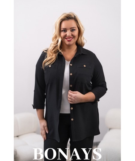 czarna koszula Plus size z lnu