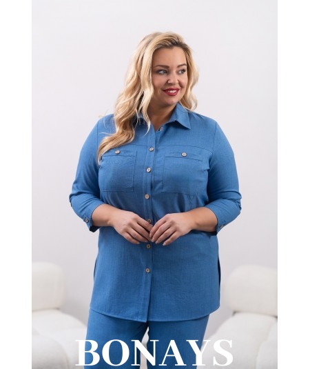 niebieska lniana koszula plus size